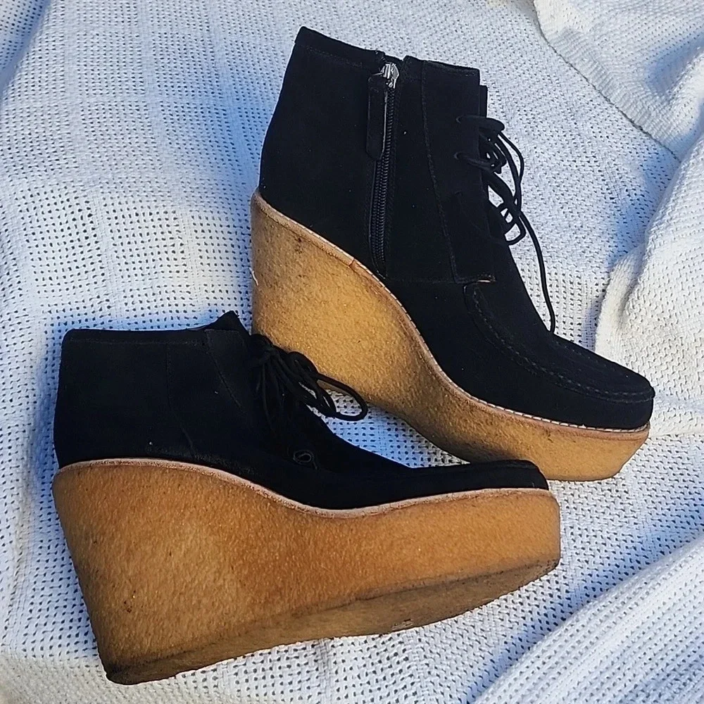 Derek Crosby Lam suede zip Wedge Comfort  booties‎ 9.5
